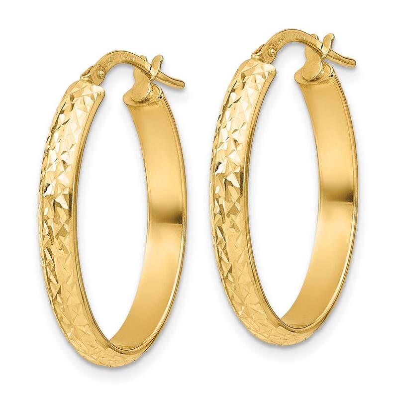 Curata 14k Yellow Gold 24x3.75mm Diamond Cut Oval Hoop Earrings