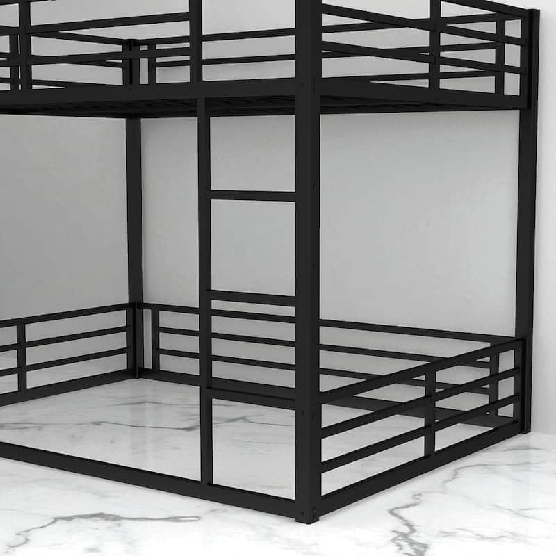 Metal Bunk Bed Twin XL/Full XL/Queen Over Queen, Heavy-Duty Low Bunk Frame with Guardrails and Quiet Design