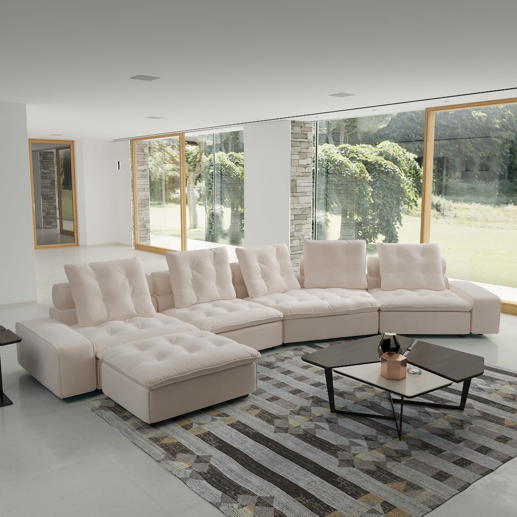 211.77" Down Filled Curved Sectional Sofa Oversized 4 Seater with Ottoman for Living Room Set