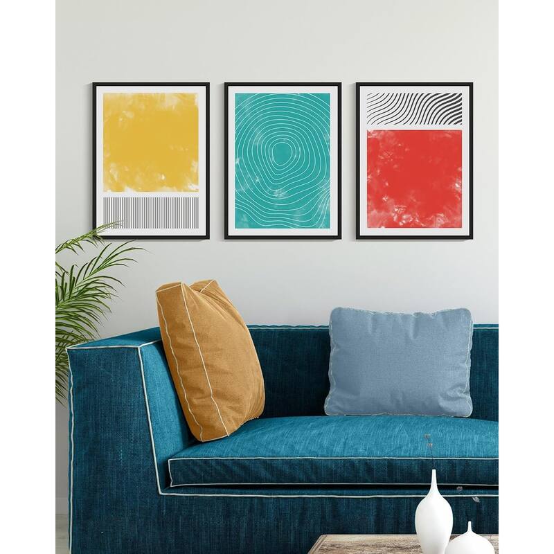 Minimalist Abstract Framed Wall Art Modern Colorful Line