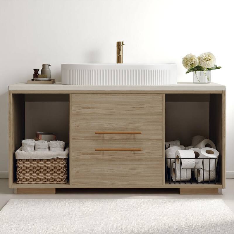 Wall-Mounted Bathroom Vanity with Ceramic Sink, 38.2" Floating Cabinet with Drawers & Shelves, Soft-Close Storage