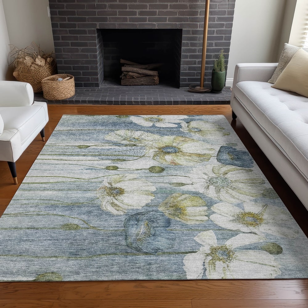 Machine Washable Indoor/ Outdoor Chantille Modern Floral Rug