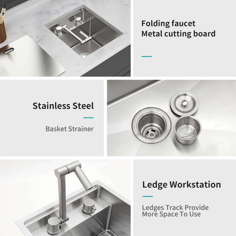 15" Undermount 16 Gauge Single Bowl Kitchen Sink in Brushed Nickel with Folding Faucet - 15'' x 17'' x 9''