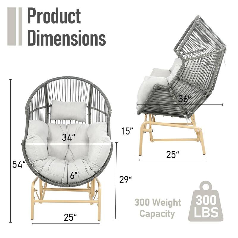 Outdoor Glider Egg Chair with Light Grey Cushion - Dark Grey