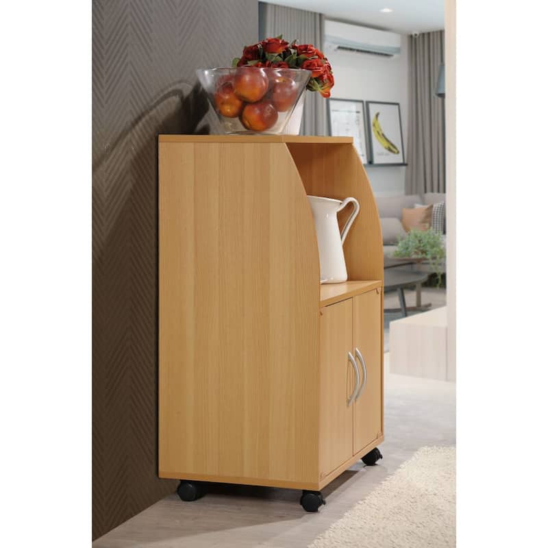 33" Beige Solid Microwave Kitchen Cart