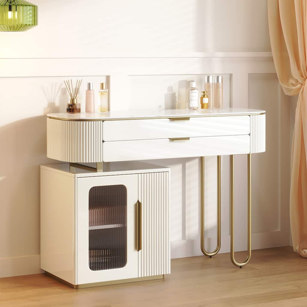 JASIWAY Modern Makeup Vanity Dressing Table with Drawers,White