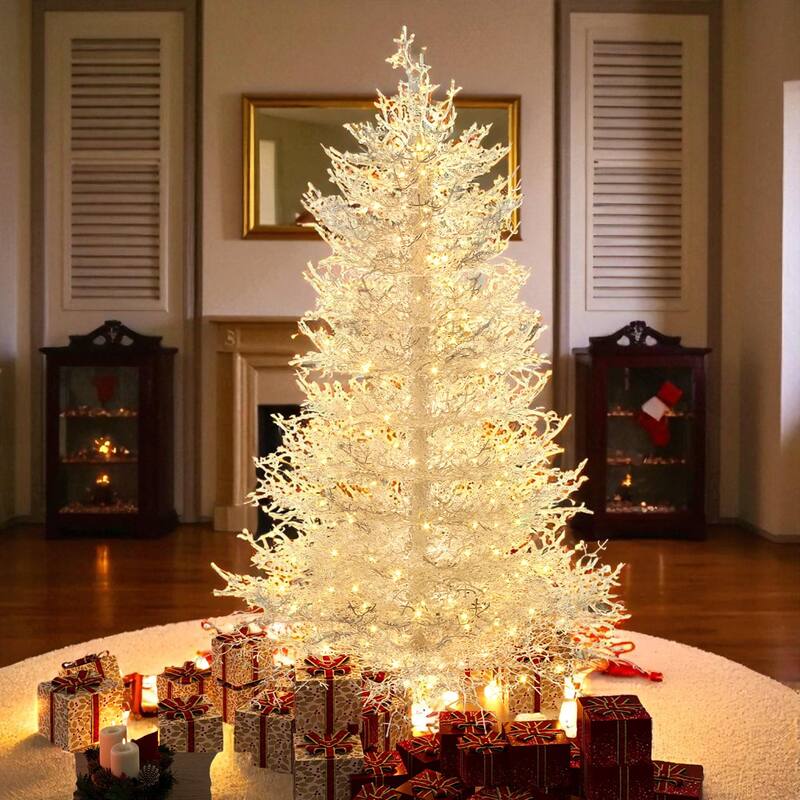 Pre-Lit Aspen Fir Artificial Christmas Tree, 4FT/6FT Hinged Snow Flocked Coral Style with 230/420 LED Lights