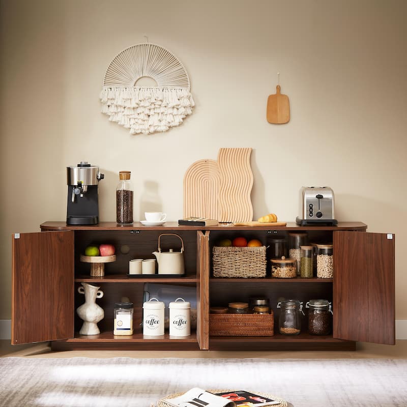 Wave-Patterned Sideboard Storage Cabinet - Wooden TV Stand With Vertical Stripes For Kitchen, Bedroom Or Entryway