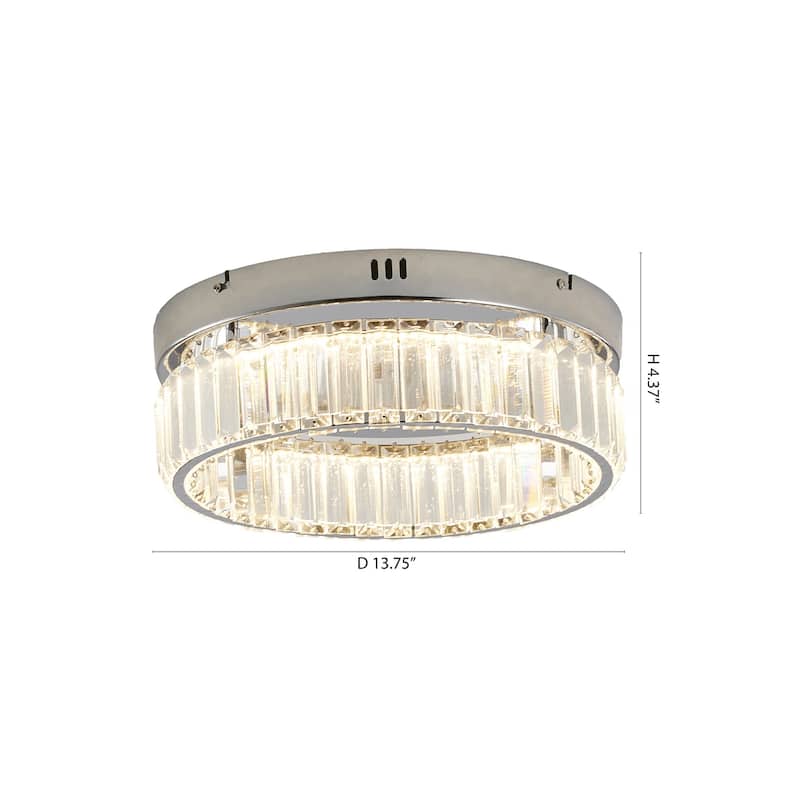 1-Light Chrome Dimmable LED Flush Mount With Clear Crystals