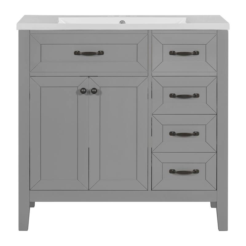 36" Bathroom Vanity with Sink Combo, Black Bathroom Cabinet with Drawers, Solid Frame and MDF Board