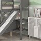 preview thumbnail 8 of 7, Grey Twin over Full Pine Wood Bunk Bed with 2 Drawers, Slide, Shelves, Convertible to Two Beds