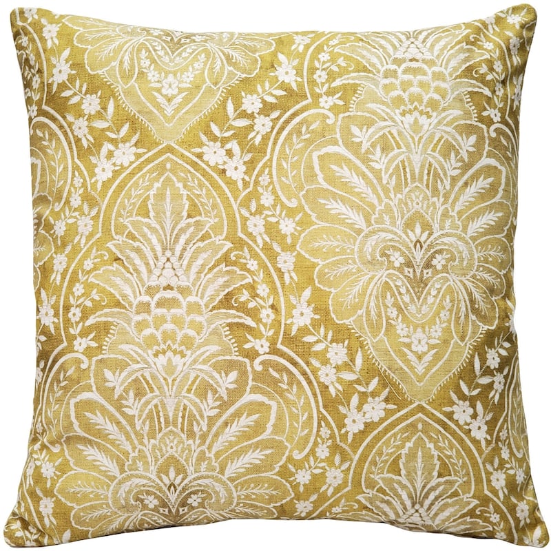 Leone Damask Cotton 21x21 Throw Pillow - Feather Down - Yellow