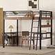 preview thumbnail 2 of 7, Full Size Loft Kids Bed Frame with Built-in Desk, Storage Shelf and Ladder, Black