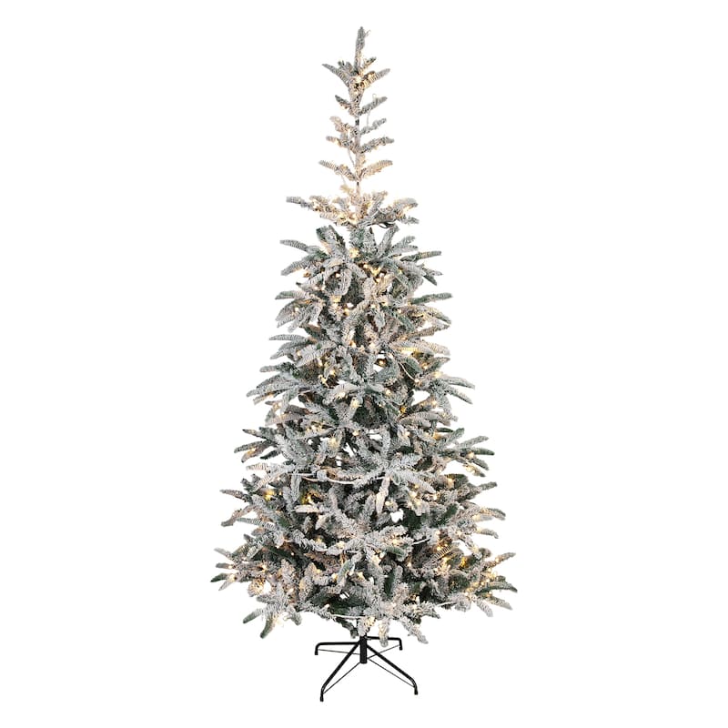 7.5' Slim Nordmann Fir Flocked Artificial Tree Warm Clear LED - 7.5 Foot