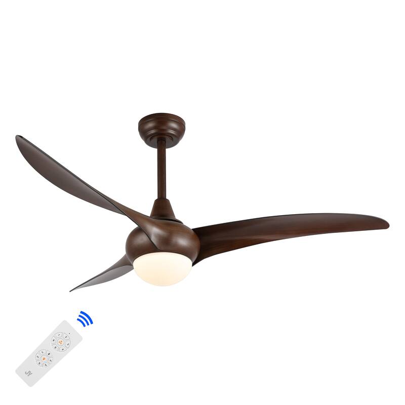 Raffles 52" 1-Light Vintage Iron/Plastic Mobile-App/Remote-Controlled 6-Speed Retro Swirl LED Ceiling Fan, by JONATHAN Y - Neutral Brown Wood Finish