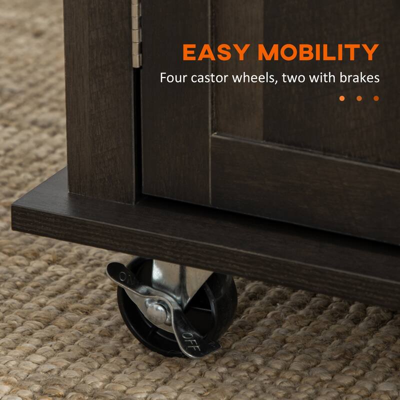 Rolling Cart with Rubberwood Top, Kitchen Island on Wheels with Spice Rack, Towel Rack and Drawers for Dining Room