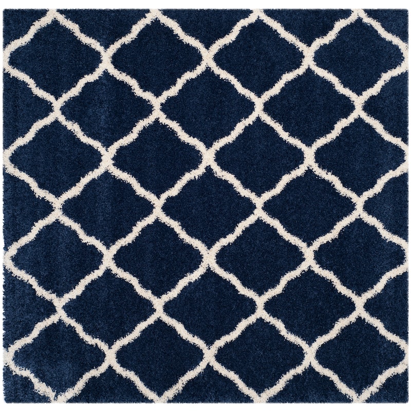 SAFAVIEH Hudson Shag Athena Trellis 2-inch Thick Rug - 9' Square - Navy/Ivory