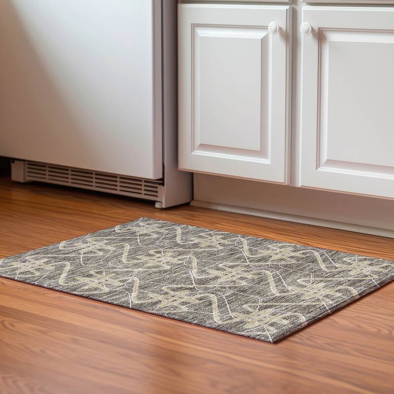 Premium Washable Super Soft Modern Maze Mayfield Rug - Taupe - 1'8" x 2'6"