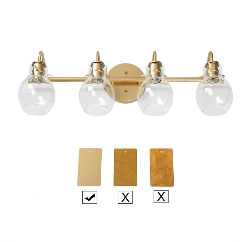 Modern Glam Gold 4-Light Bathroom Vanity Light Globe Wall Sconces with Glass Shade - L 28.3"* W 6.3" * H 8.7"
