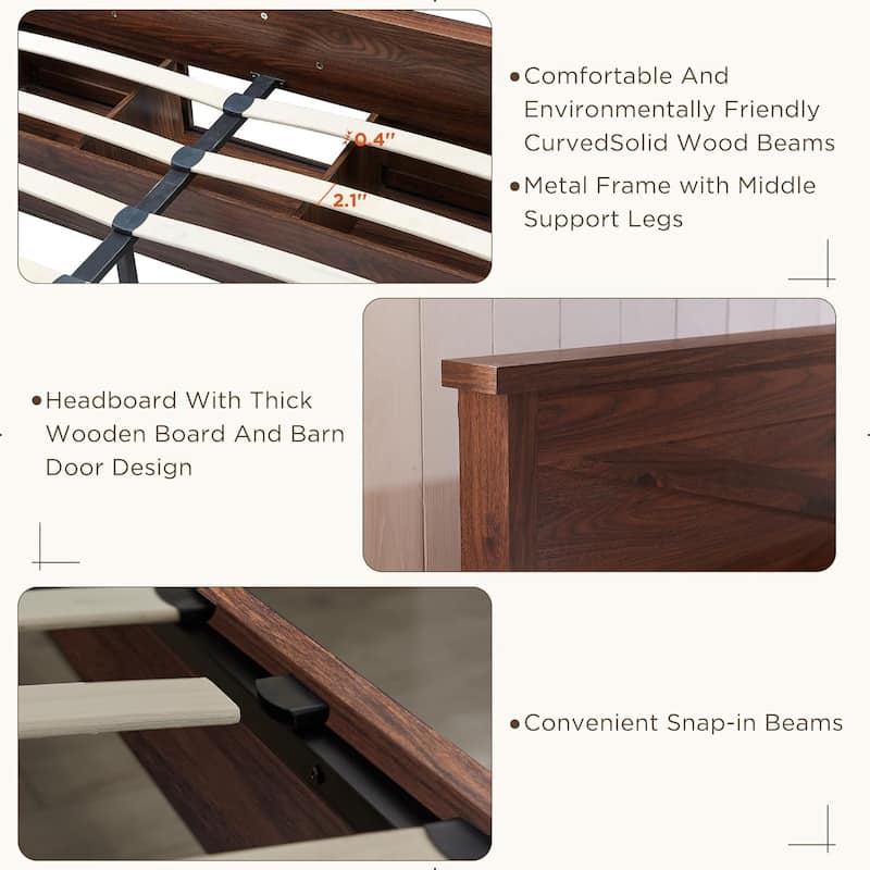 Farmhouse Queen Size Wood Bed Frame , with Cabinets and Headboard