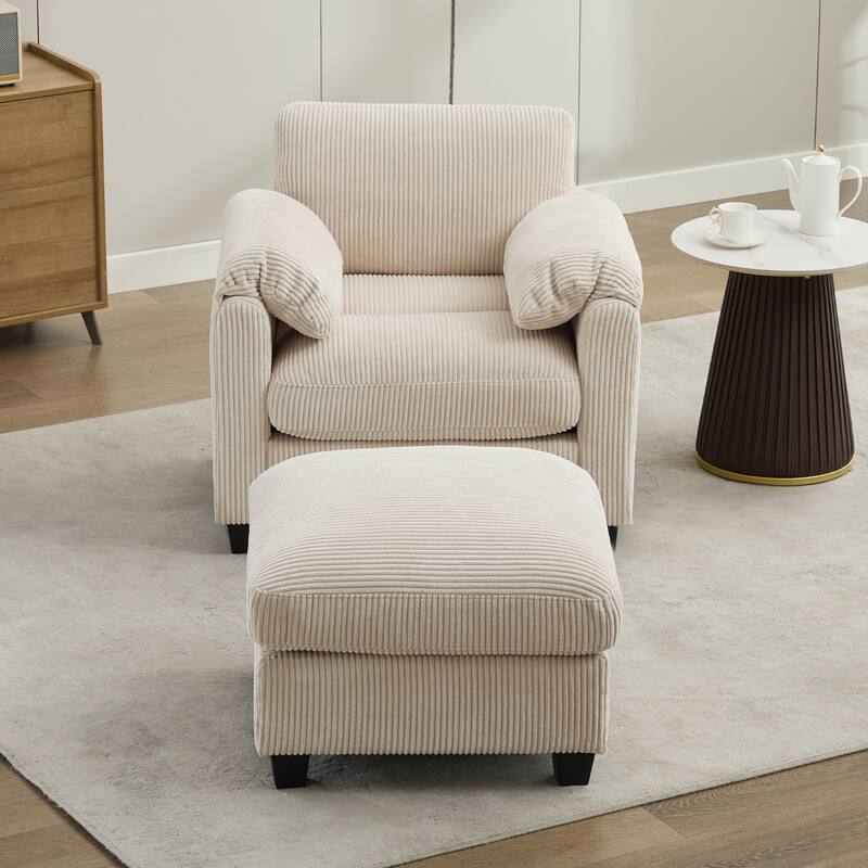 Multi-Seater Corduroy Sectional Sofa, Modular Settee, Included Removable Ottomans