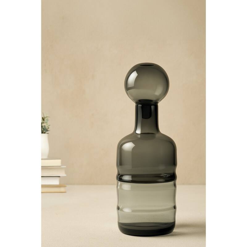 Rippled Base Bottle Vase - 13" - Clear and Gray