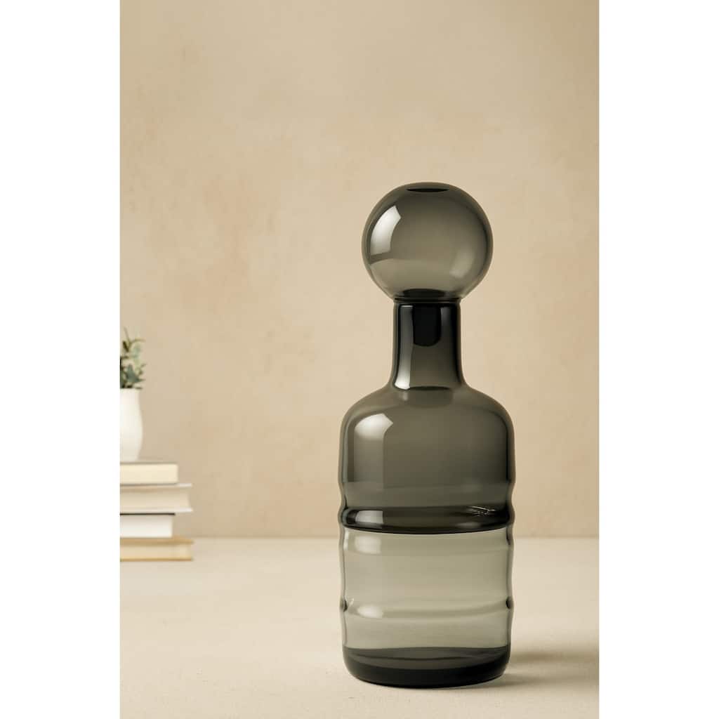 Rippled Base Bottle Vase - 13" - Clear and Gray