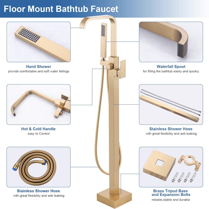 WOWOW Waterfall Single-Handle Freestanding Tub Faucet with Hand Shower