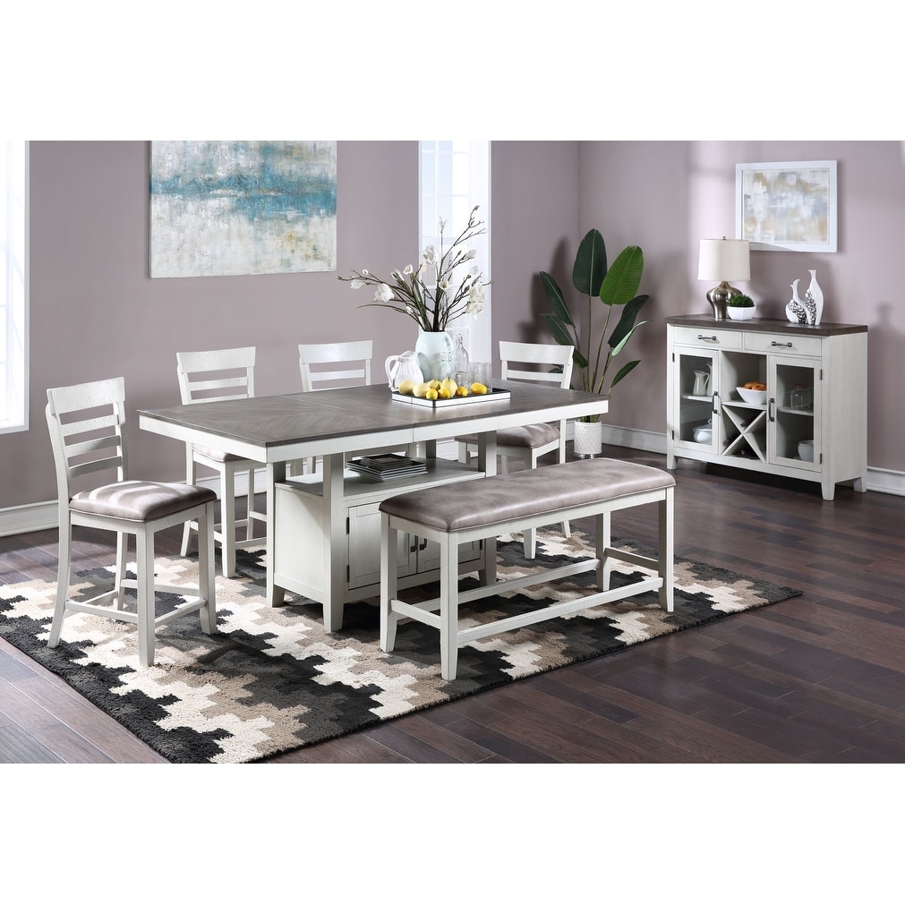 New Classic Furniture Magnolia White and Brown 6-Piece Counter - Main Image
