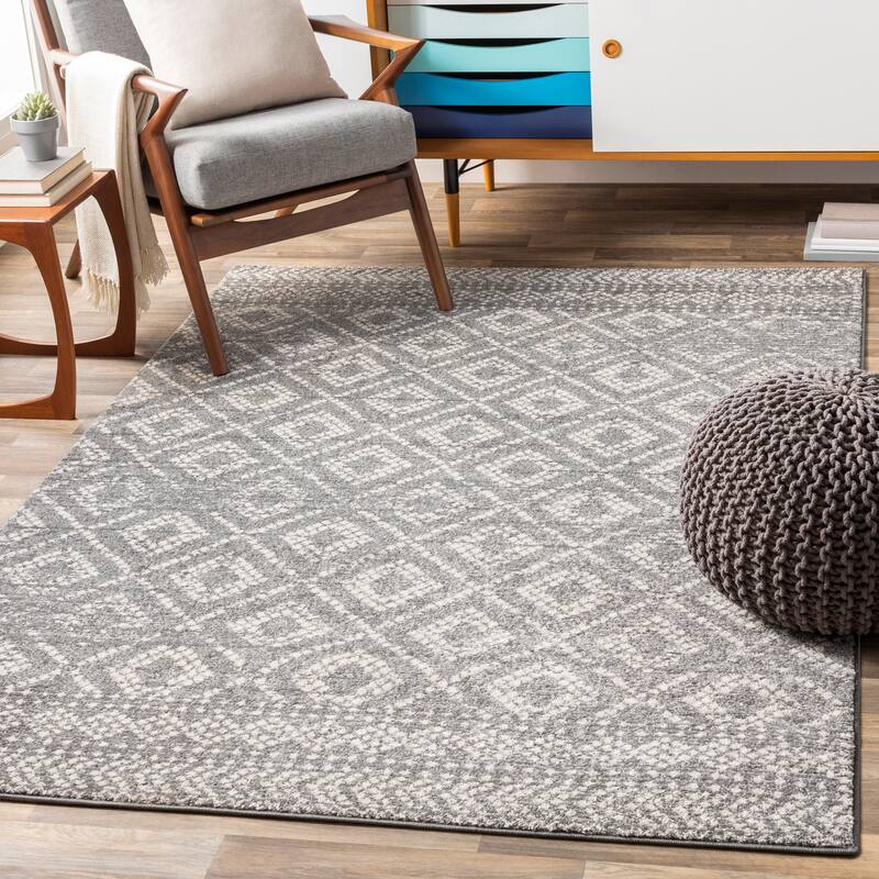 Livabliss Naima Bohemian Border Area Rug - Medium Grey - 5'3" x 7'3"