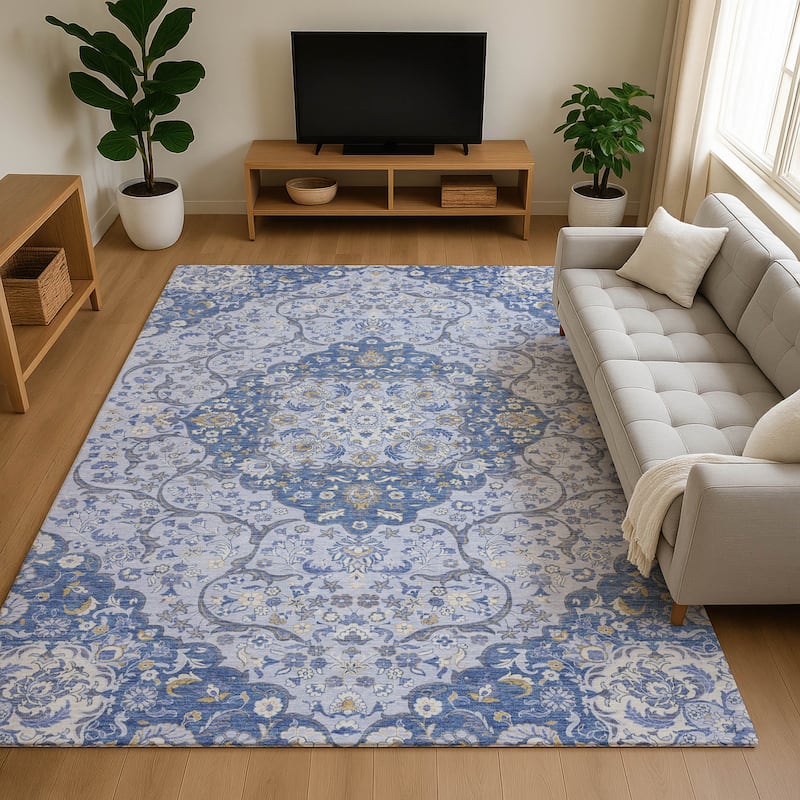 Premium Washable Super Soft Traditional Parman Mayfield Rug - Blue - 2'6" x 3'10"