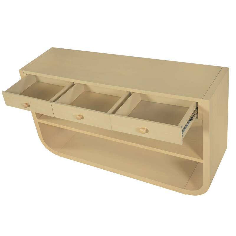 Christopher Knight Home - Modern Entryway Curved Console Table with Soft-Close Drawers & Open Shelves for Living Room, Hallway