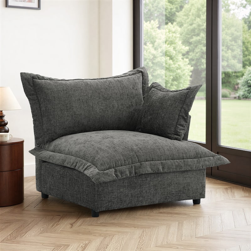 40"W Oversized Upholstered Chenille Comfy Cloud Corner Accent Chair - Right Facing - Dark Grey
