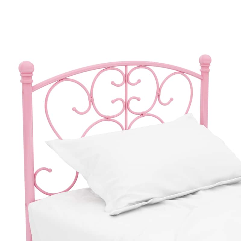 DH BASIC Swirled Metal and Four-Poster Kids Twin Panel Bed by Denhour