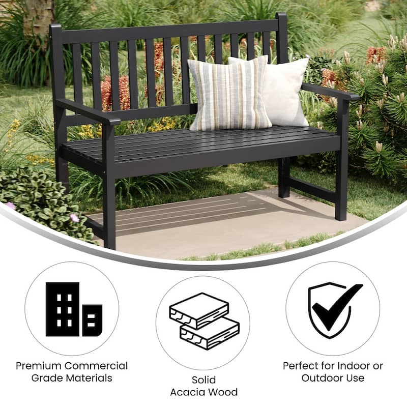 Commercial Indoor/Outdoor 2-Person Patio Acacia Wood Bench Loveseat