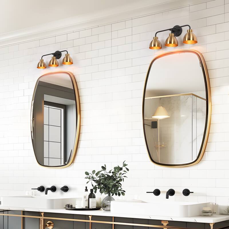 Modern 3-Light Black Gold Bathroom Vanity Lights Metal Wall Sconces