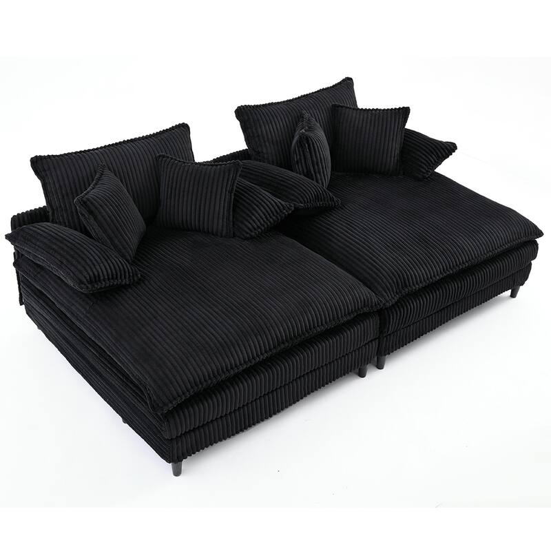 Oversized Corduroy Chaise Lounge Chair, Adjustable 4-Gear Reclining Sleeper Sofa Bed, Living Room Deep Seat Leisure Sofa Chair