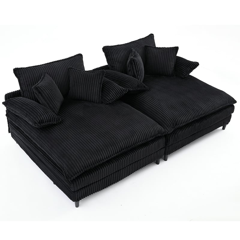 Oversized Double Lounge Chaise Reclining Sleeper Sectional Sofa Bed Corduroy Deep Seat Couch with 4-Gear Adjustable Backrest