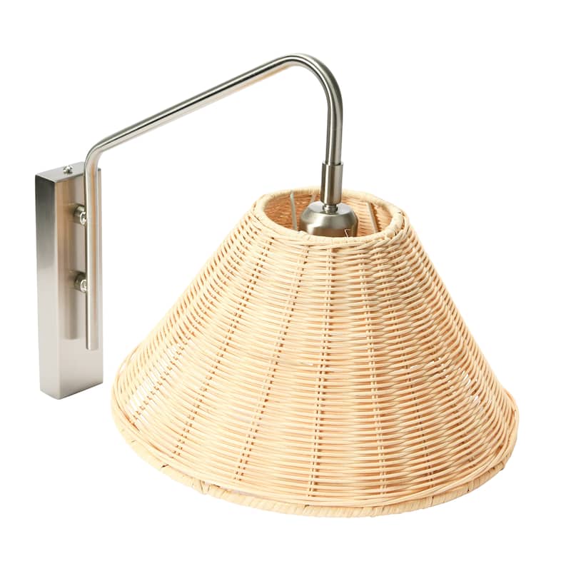 Rattan and Metal Wall Sconce - 17.5"L x 11.8"W x 14.4"H