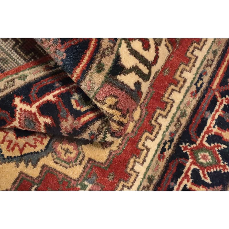 Hand Knotted Oriental 100% Wool Carpet Traditional Medallion Oranges & Rust Heriz (serapi) Area Rug - 5' 4'' X 2' 9''