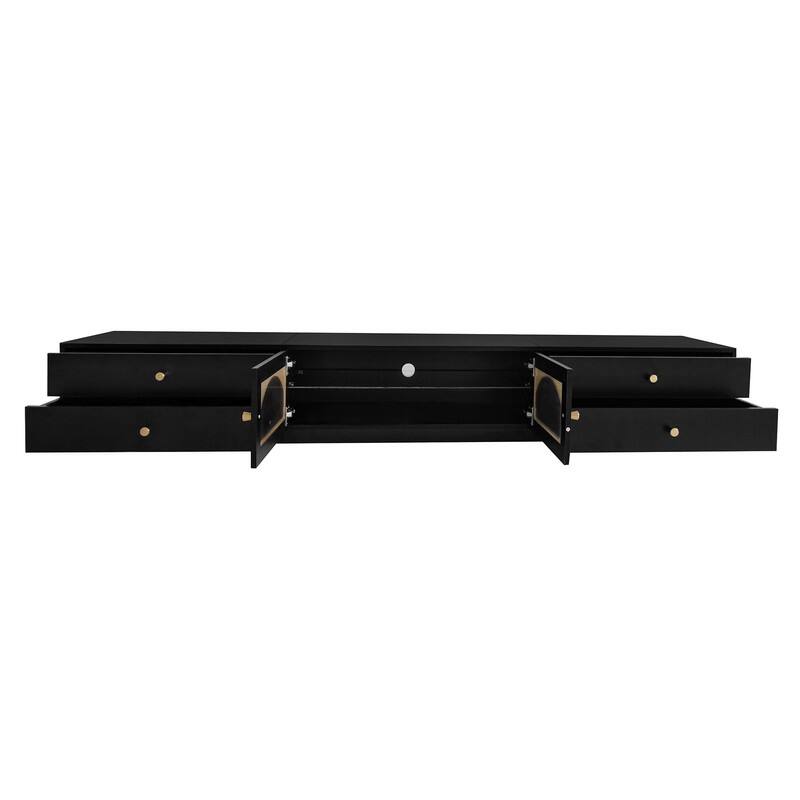 Luxurious TV Stand with Fluted Glass Doors, Elegant Media Console for TVs Up to 80'', TV Cabinet with Tempered Glass Shelf