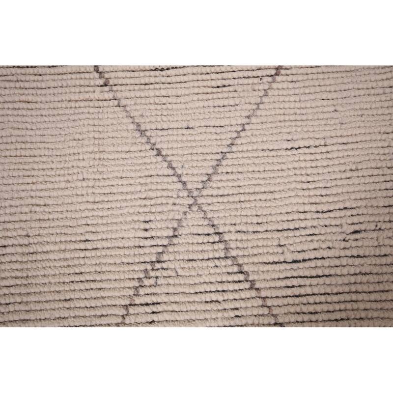 All-Over Ivory Moroccan Modern Area Rug Hand-Knotted Wool Carpet - 8'7"x 12'7"