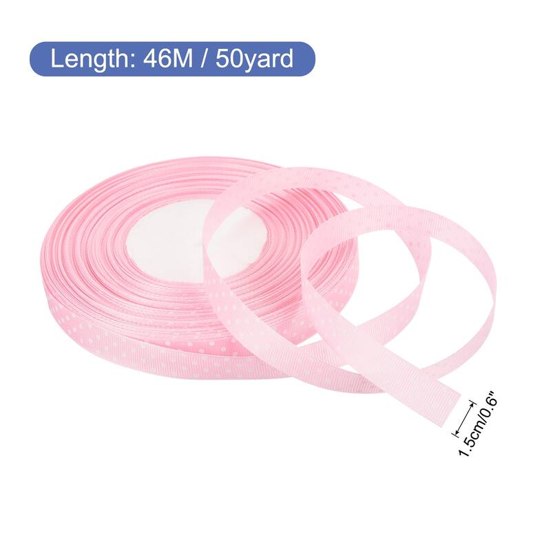 Grosgrain Ribbons with Dots Ribbon Bow Decoration - Pink - 50 Yards 5/8 Inch