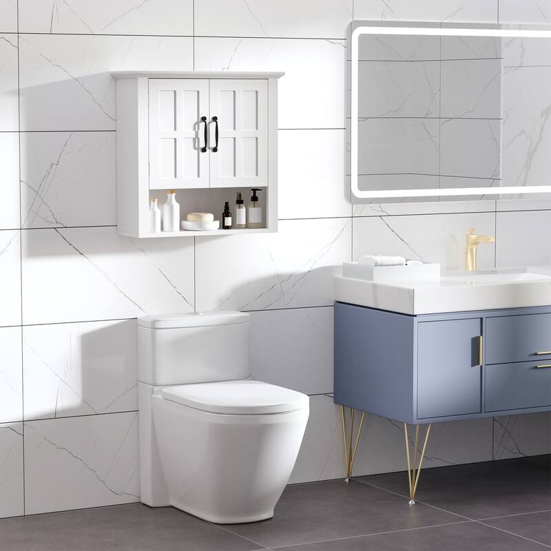 Wall-Mounted Medicine Cabinet with Adjustable Shelves, Charming Over The Toilet Storage Cabinet with 2 Doors - White