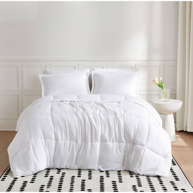 Truly Soft Garment Wash Solid Comforter Set - White - King - 3 Piece