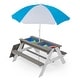 preview thumbnail 2 of 4, 3-in-1 Kids Wood Outdoor Picnic Table with Umbrella, Convertible Sand & Wate