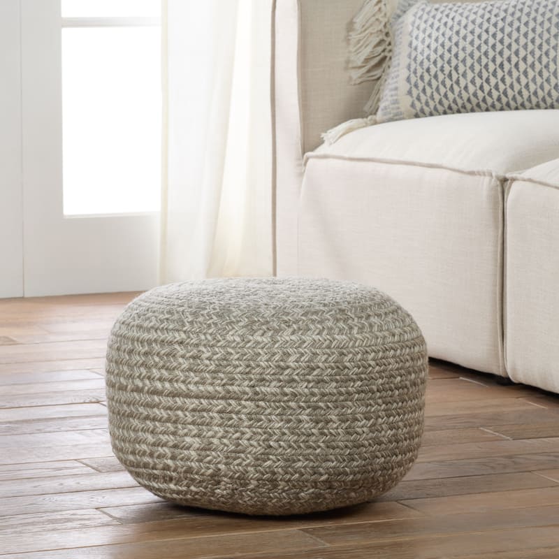 Jaipur Living Saba Solar Round Indoor/Outdoor Polyester Pouf Ottoman/Foot Stool - 18"X18"X12"