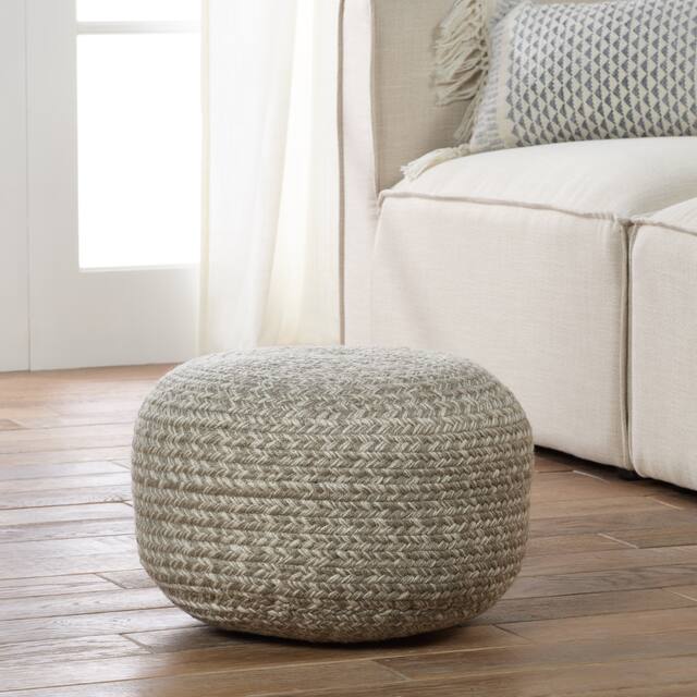 Santa Rosa Woven Jute-look Indoor/ Outdoor Solid Pouf - 18"X18"X12"