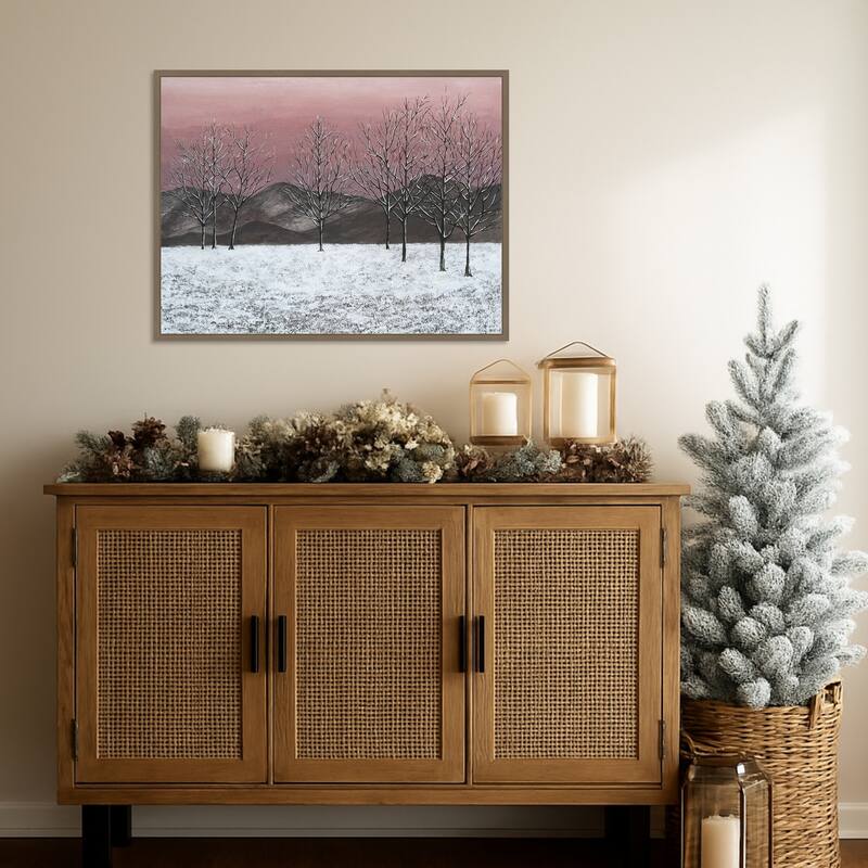 Sunset Snowfall II by Michael Willett (30 x 23 in.), Framed Canvas Wall Art Print - Sylvie Dark Gold