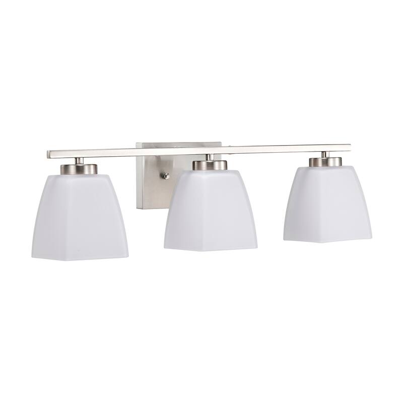 Brushed Nickel/Matte Black/Gold Modern 3-Light Vanity Light with Square Etched White Glass Shades